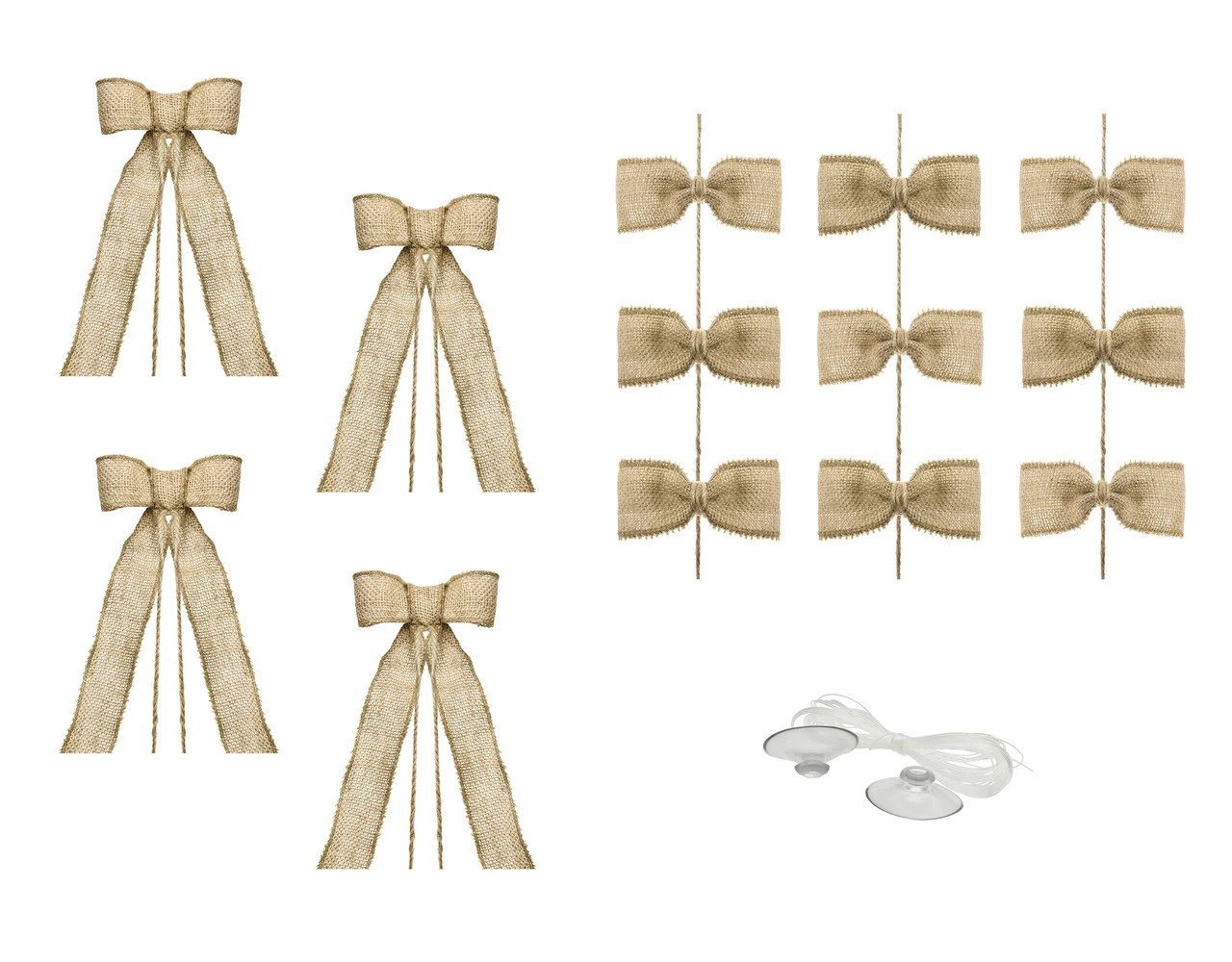 Auto Decoratie Set Bruiloft Jute Strikjes 3 Auto Decoratie Set Bruiloft Jute Strikjes