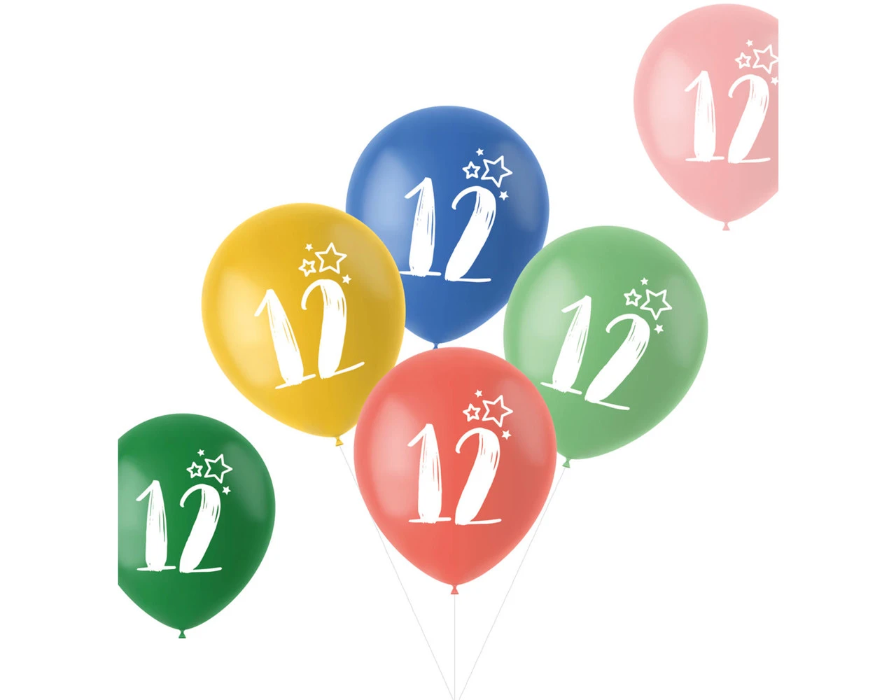 Ballonnen 12 Jaar Gekleurd 33cm 6st 3 Ballonnen 12 Jaar Gekleurd 33cm 6st