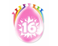 Ballonnen 16 Jaar Hoera 30cm 8st