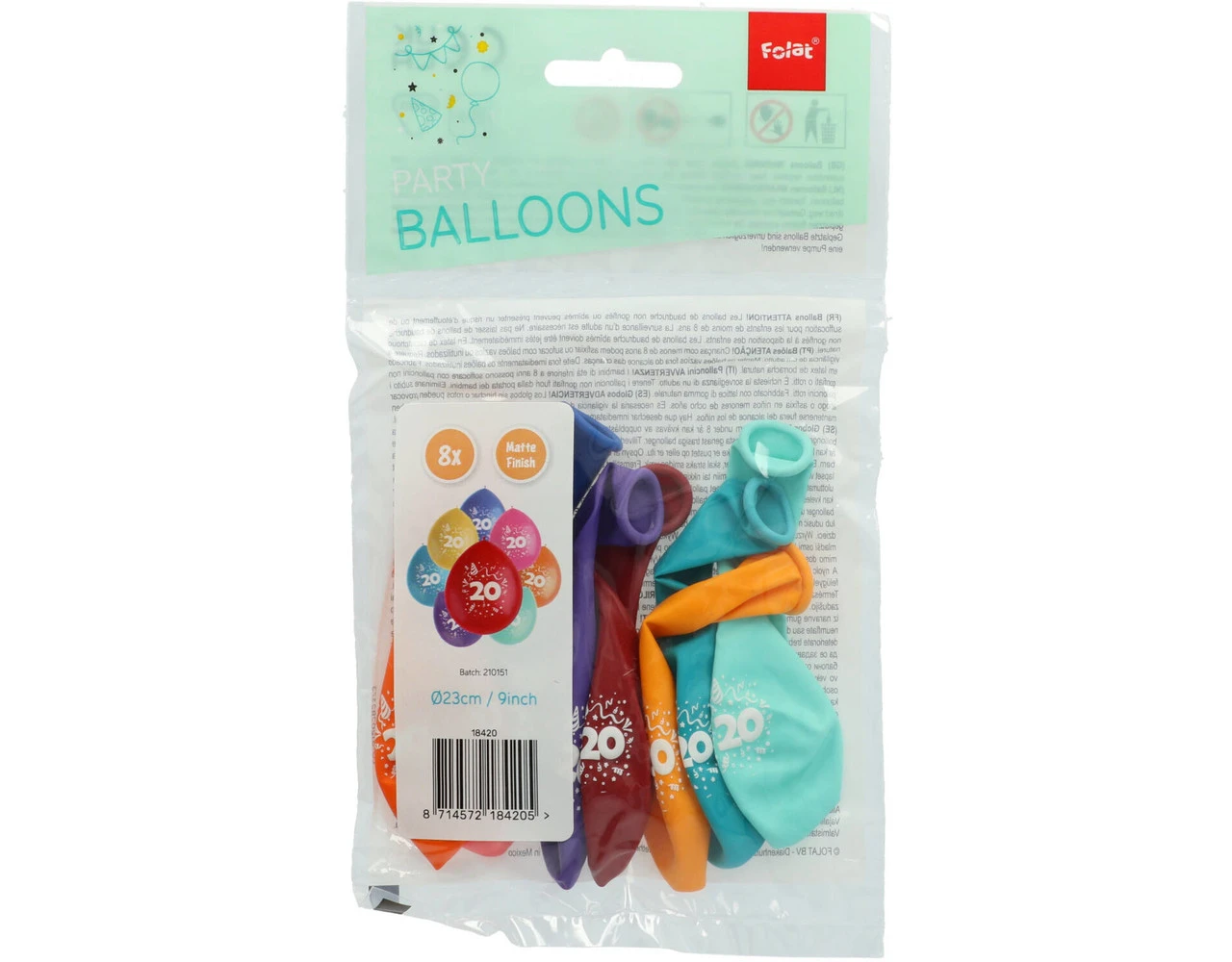 Ballonnen 20 Jaar Gekleurd 23cm 8st 4 Ballonnen 20 Jaar Gekleurd 23cm 8st - Afbeelding 2