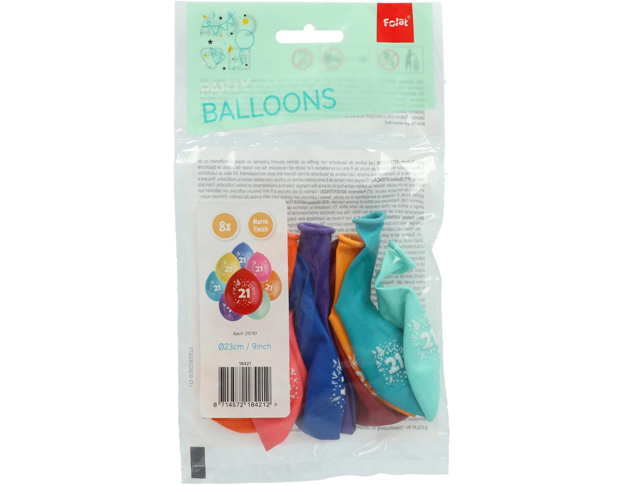 Ballonnen 21 Jaar Gekleurd 23cm 8st 4 Ballonnen 21 Jaar Gekleurd 23cm 8st - Afbeelding 2