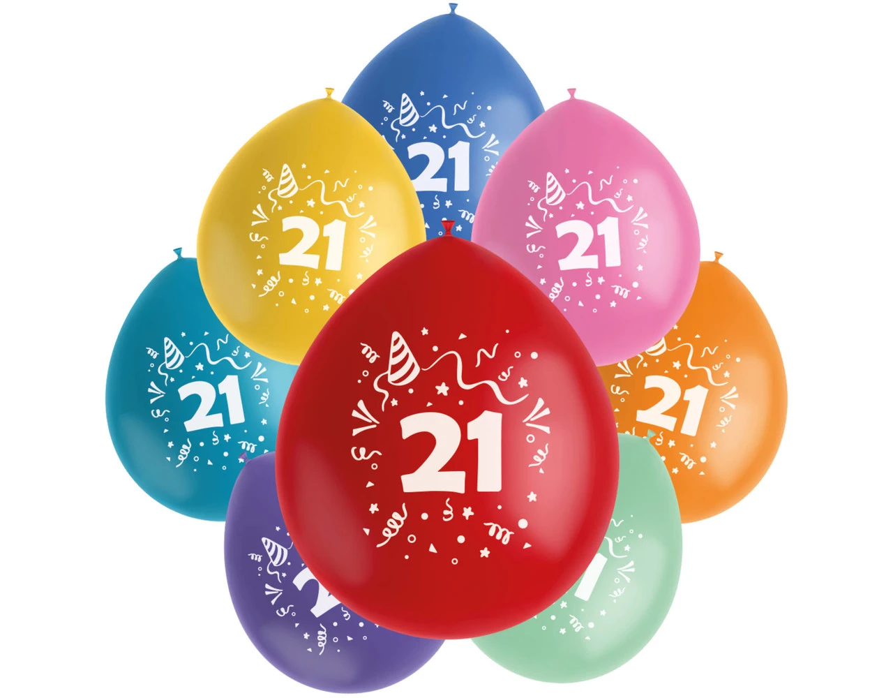 Ballonnen 21 Jaar Gekleurd 23cm 8st 3 Ballonnen 21 Jaar Gekleurd 23cm 8st