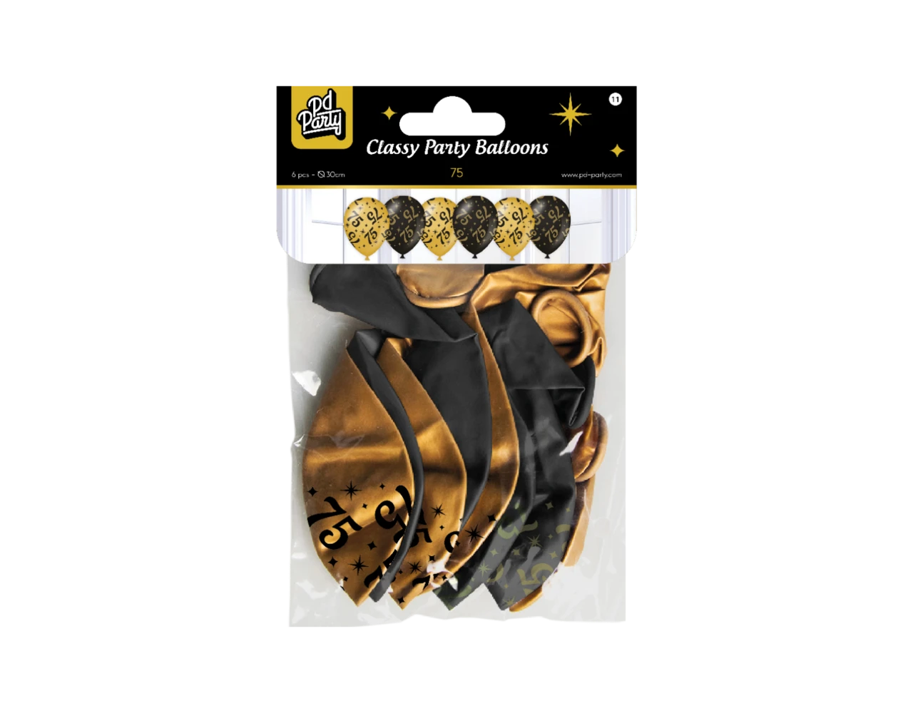 Ballonnen 75 Jaar Goud Zwart 30cm 6st 4 Ballonnen 75 Jaar Goud Zwart 30cm 6st - Afbeelding 2