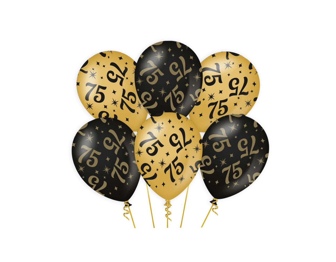 Ballonnen 75 Jaar Goud Zwart 30cm 6st 3 Ballonnen 75 Jaar Goud Zwart 30cm 6st