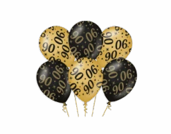 Ballonnen 90 Jaar Goud Zwart 30cm 6st