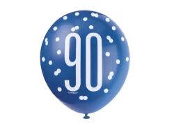 Ballonnen 90 Jaar Stippen Blauw 30cm 6st -Feestartikelen Winkel ballonnen 90 jaar stippen blauw 30cm 6st 1