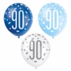 Ballonnen 90 Jaar Stippen Blauw 30cm 6st -Feestartikelen Winkel ballonnen 90 jaar stippen blauw 30cm 6st