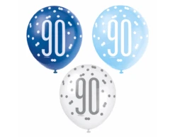 Ballonnen 90 Jaar Stippen Blauw 30cm 6st