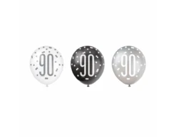 Ballonnen 90 Jaar Stippen Zwart 30cm 6st
