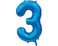 Blauwe Cijfer Ballon 3 Jaar Glans 86cm