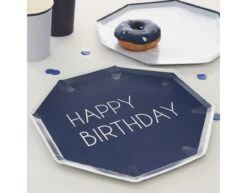 Blauwe Happy Birthday Borden 25cm 8st -Feestartikelen Winkel blauwe happy birthday borden 25cm 8st 2