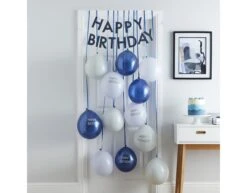 Blauwe Happy Birthday Deurgordijn Met Ballonnen -Feestartikelen Winkel blauwe happy birthday deurgordijn met ballonnen 1