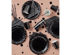 Borden Roze Stippen Zwart 20cm 8st -Feestartikelen Winkel borden roze stippen zwart 20cm 8st 2