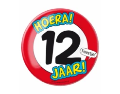 Button 12 Jaar Verkeersbord 10,2cm