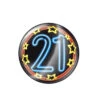 Button 21 Jaar Neon 5,5cm -Feestartikelen Winkel button 21 jaar neon 55cm