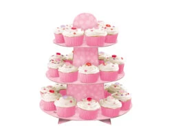 Cupcake Etagere Stippen Roze 34cm -Feestartikelen Winkel cupcake etagere stippen roze 34cm 1