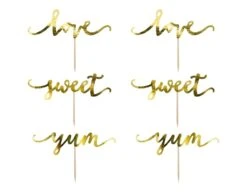 Cupcake Toppers Goud Sweet Love Yum 13cm 6st