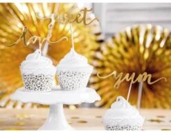 Cupcake Toppers Goud Sweet Love Yum 13cm 6st -Feestartikelen Winkel cupcake toppers goud sweet love yum 13cm 6st 3