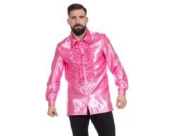 Disco Blouse Ruches Roze Dames -Feestartikelen Winkel disco blouse ruches roze dames 2