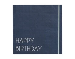 Donkerblauwe Happy Birthday Servetten 16,5cm 16st