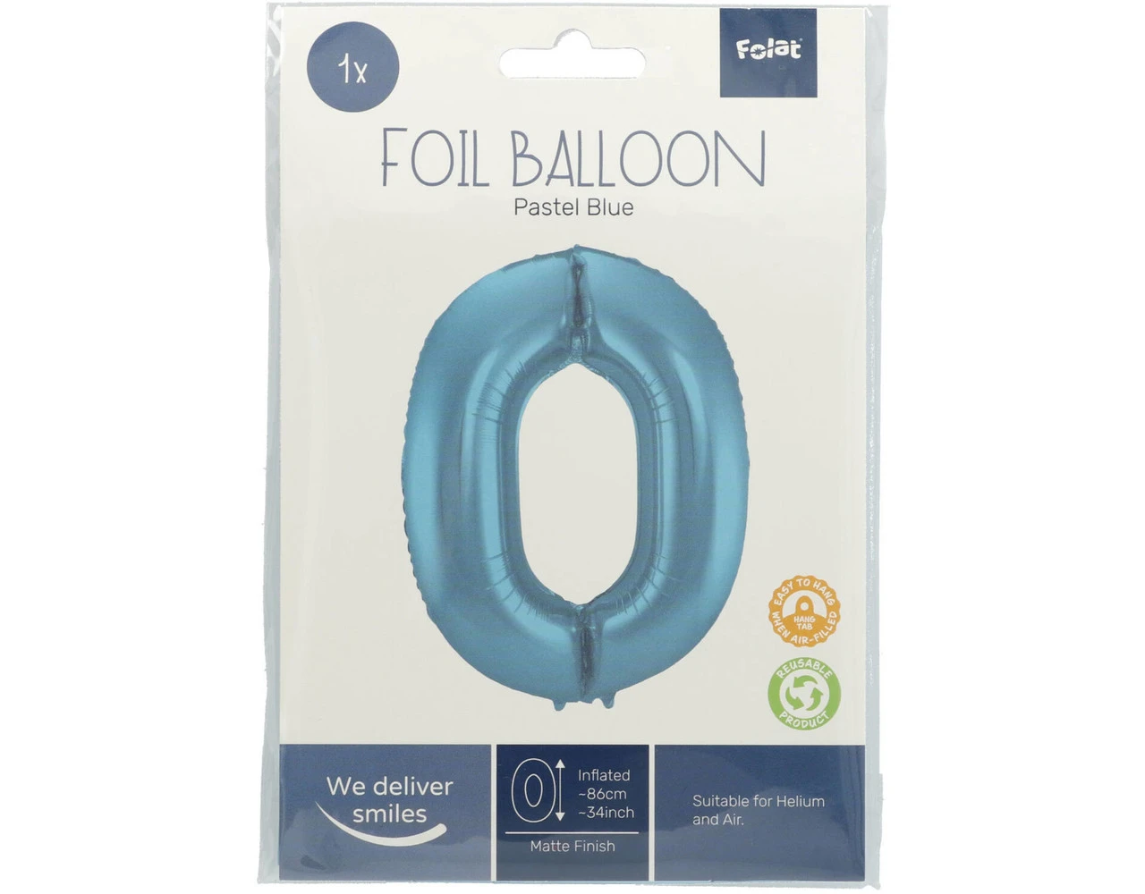 Folie Ballon Cijfer 0 Pastel Blauw XL 86cm Leeg 4 Folie Ballon Cijfer 0 Pastel Blauw XL 86cm Leeg - Afbeelding 2