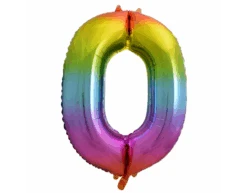 Folie Ballon Cijfer 0 Regenboog XL 86cm Leeg