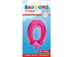 Folie Ballon Cijfer 0 Roze 41cm Met Rietje -Feestartikelen Winkel folie ballon cijfer 0 roze 41cm met rietje 1
