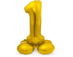 Folie Ballon Cijfer 1 Goud Met Standaard 72cm
