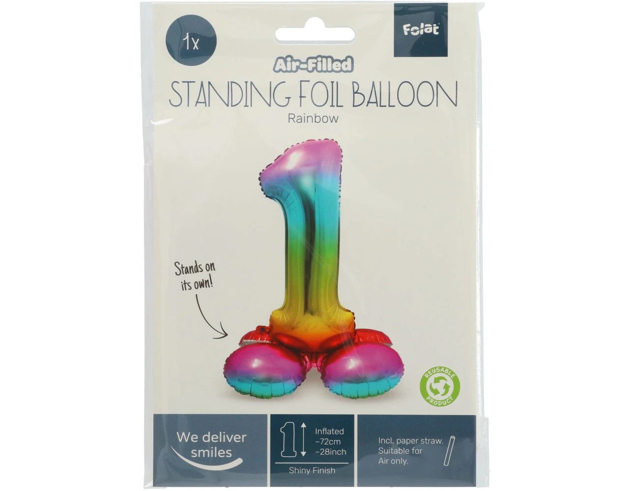 Folie Ballon Cijfer 1 Regenboog Met Standaard 72cm 4 Folie Ballon Cijfer 1 Regenboog Met Standaard 72cm - Afbeelding 2