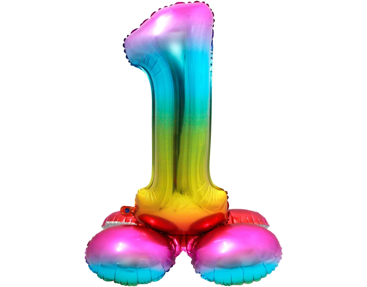 Folie Ballon Cijfer 1 Regenboog Met Standaard 72cm 3 Folie Ballon Cijfer 1 Regenboog Met Standaard 72cm