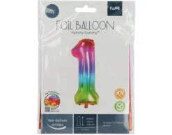 Folie Ballon Cijfer 1 Regenboog XL 81cm Leeg -Feestartikelen Winkel folie ballon cijfer 1 regenboog xl 81cm leeg 3