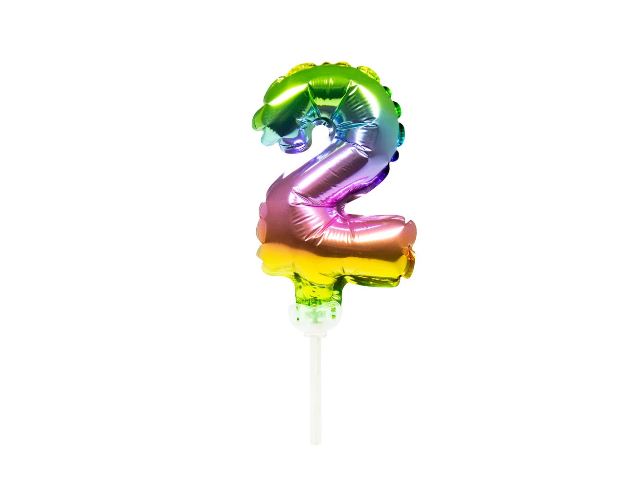 Folie Ballon Cijfer 2 Regenboog 13cm Met Stokje 3 Folie Ballon Cijfer 2 Regenboog 13cm Met Stokje