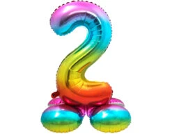 Folie Ballon Cijfer 2 Regenboog Met Standaard 72cm