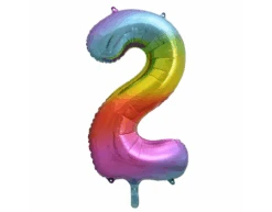 Folie Ballon Cijfer 2 Regenboog XL 86cm Leeg