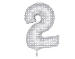 Folie Ballon Cijfer 2 Zilveren Stippen XL 86cm Leeg