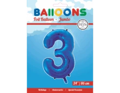 Folie Ballon Cijfer 3 Blauw XL 86cm Leeg -Feestartikelen Winkel folie ballon cijfer 3 blauw xl 86cm leeg 1