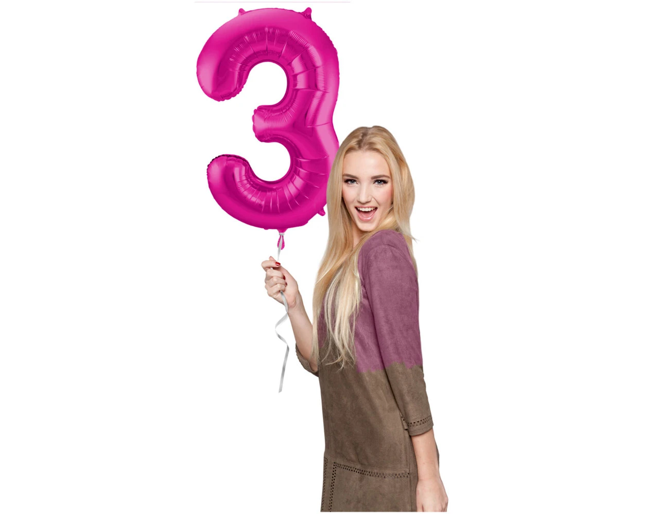 Folie Ballon Cijfer 3 Fuchsia Metallic XL 86cm Leeg 4 Folie Ballon Cijfer 3 Fuchsia Metallic XL 86cm Leeg - Afbeelding 2