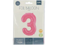 Folie Ballon Cijfer 3 Mat Roze XL 86cm Leeg -Feestartikelen Winkel folie ballon cijfer 3 mat roze xl 86cm leeg 2