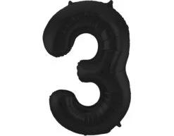 Folie Ballon Cijfer 3 Mat Zwart XL 86cm Leeg