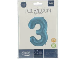 Folie Ballon Cijfer 3 Pastel Blauw XL 86cm Leeg -Feestartikelen Winkel folie ballon cijfer 3 pastel blauw xl 86cm leeg 1