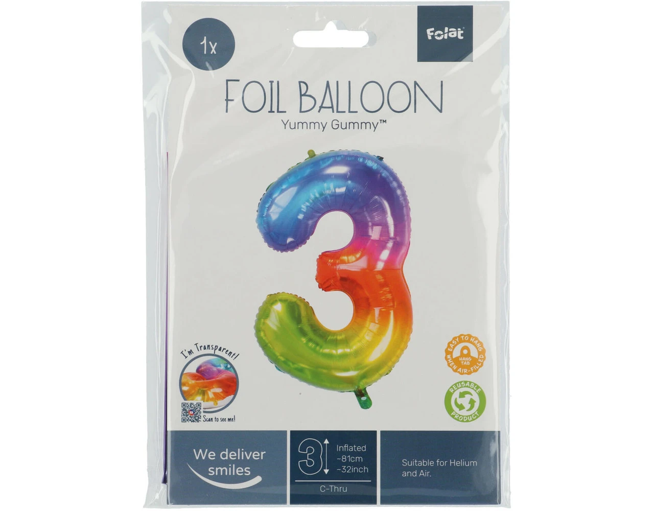 Folie Ballon Cijfer 3 Regenboog XL 81cm Leeg 6 Folie Ballon Cijfer 3 Regenboog XL 81cm Leeg - Afbeelding 4
