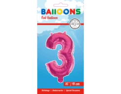 Folie Ballon Cijfer 3 Roze 41cm Met Rietje -Feestartikelen Winkel folie ballon cijfer 3 roze 41cm met rietje 1