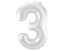 Folie Ballon Cijfer 3 Zilver Metallic XL 86cm Leeg