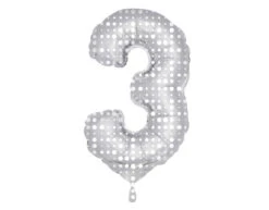 Folie Ballon Cijfer 3 Zilveren Stippen XL 86cm Leeg