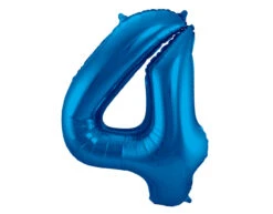 Folie Ballon Cijfer 4 Blauw Metallic XL 86cm Leeg
