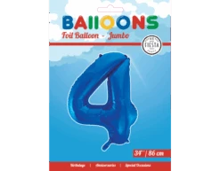 Folie Ballon Cijfer 4 Blauw XL 86cm Leeg -Feestartikelen Winkel folie ballon cijfer 4 blauw xl 86cm leeg 1