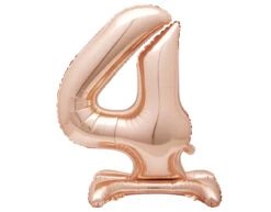 Folie Ballon Cijfer 4 Rose Goud Standaard 76cm