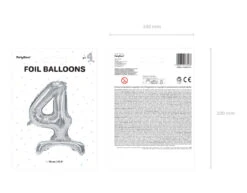 Folie Ballon Cijfer 4 Zilver Standaard Leeg 70cm -Feestartikelen Winkel folie ballon cijfer 4 zilver standaard leeg 70cm 2