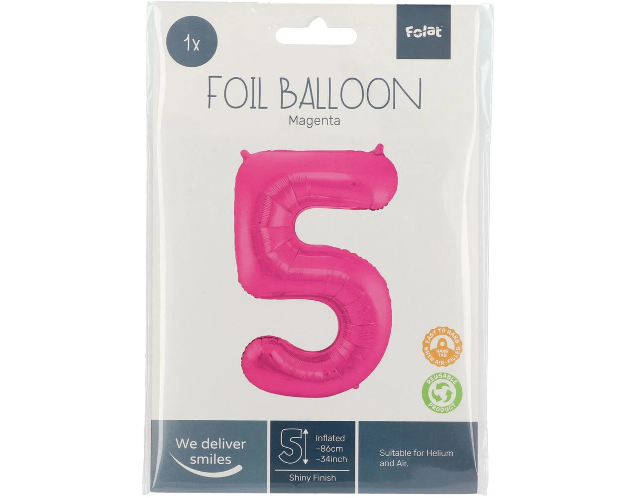 Folie Ballon Cijfer 5 Fuchsia Metallic XL 86cm Leeg 6 Folie Ballon Cijfer 5 Fuchsia Metallic XL 86cm Leeg - Afbeelding 4