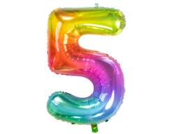 Folie Ballon Cijfer 5 Regenboog XL 81cm Leeg